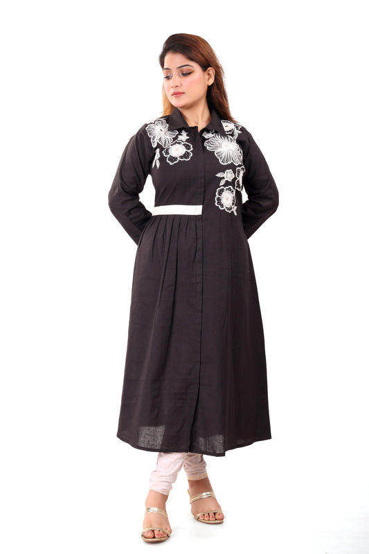 Black Organic Cotton Embroidered Tunic