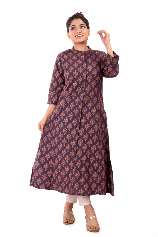 Dark Magenta Printed Cotton Flex Kurta