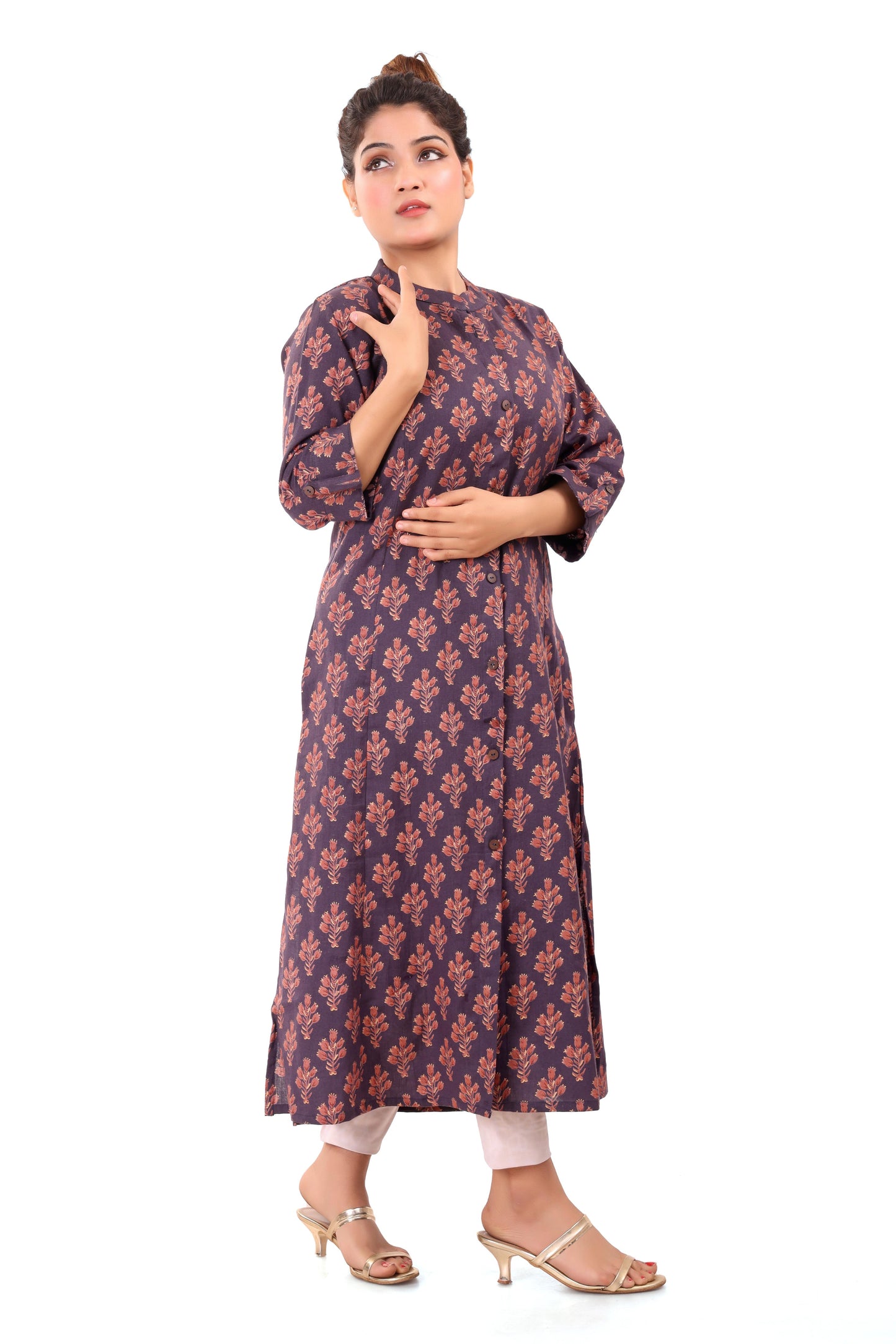 Dark Magenta Printed Cotton Flex Kurta