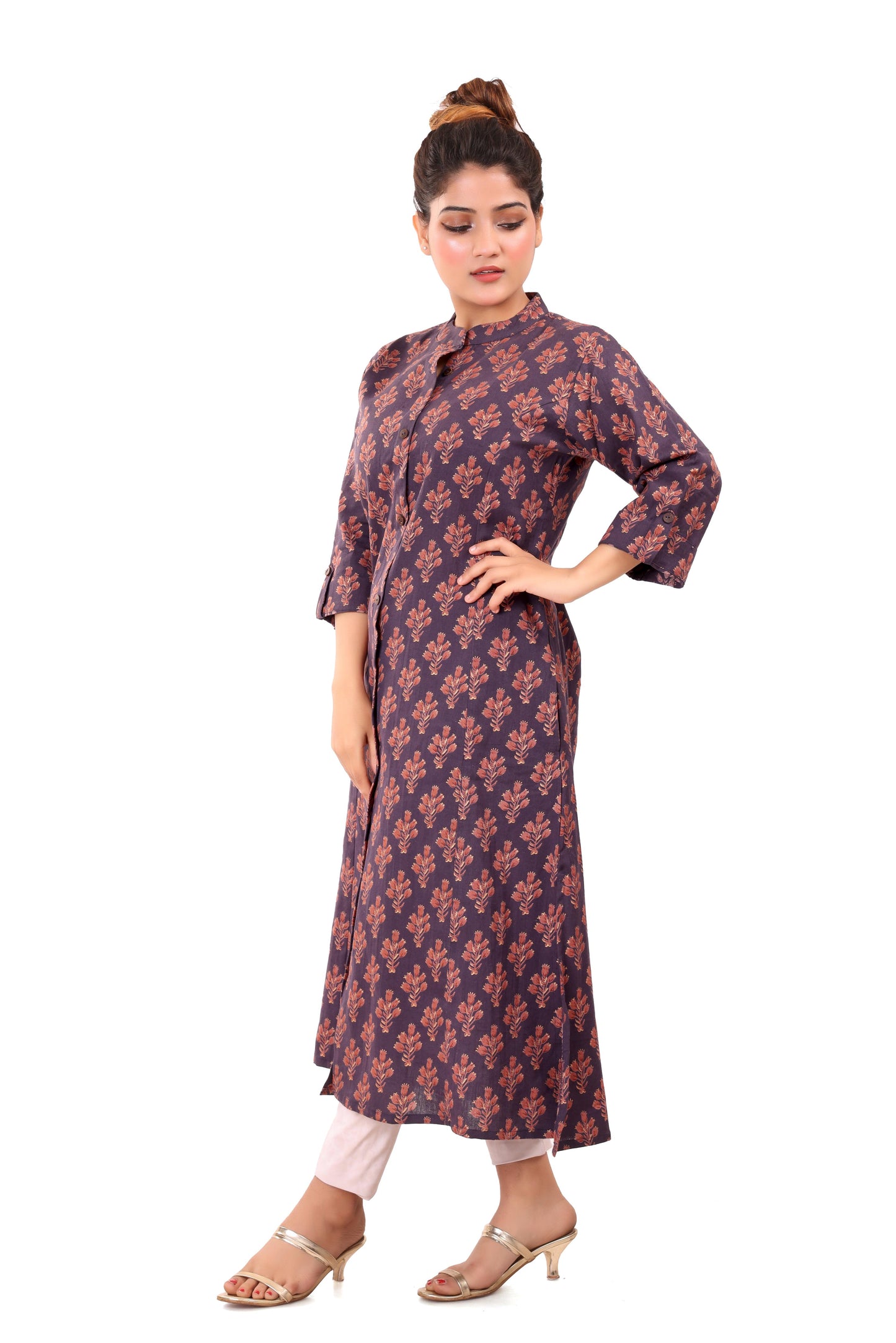 Dark Magenta Printed Cotton Flex Kurta