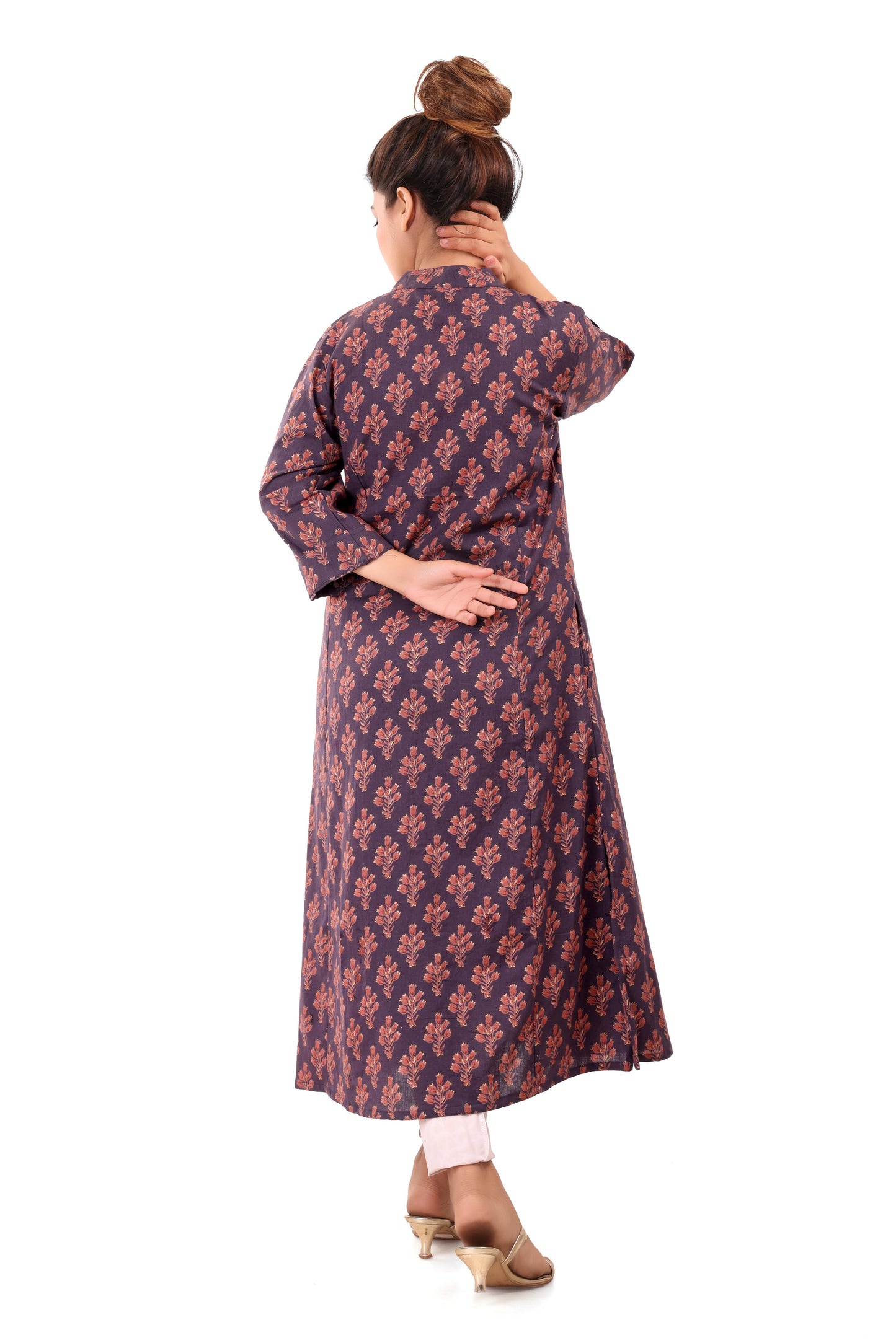 Dark Magenta Printed Cotton Flex Kurta