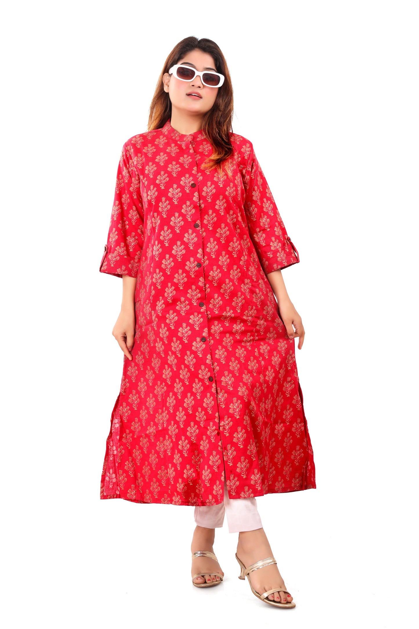 Red Printed Cotton Flex Kurta