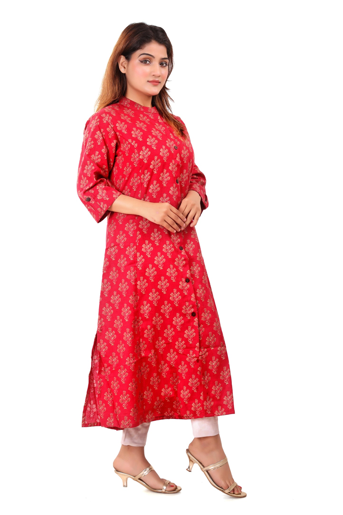 Red Printed Cotton Flex Kurta