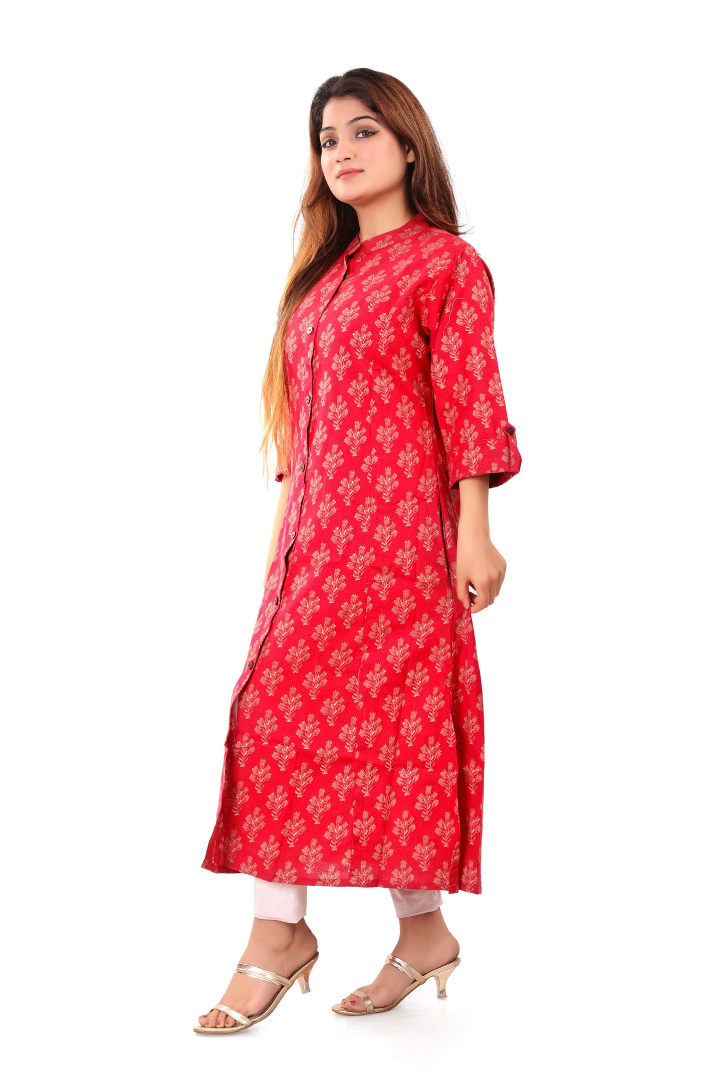 Red Printed Cotton Flex Kurta