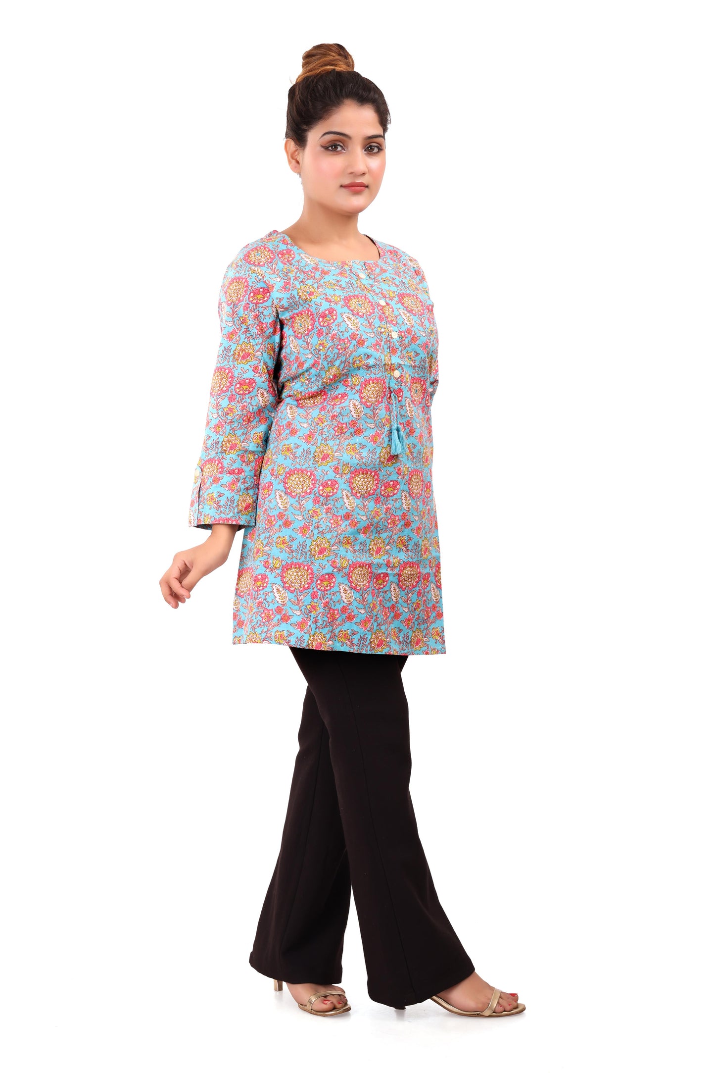 Blue Printed Cotton Short Kurti