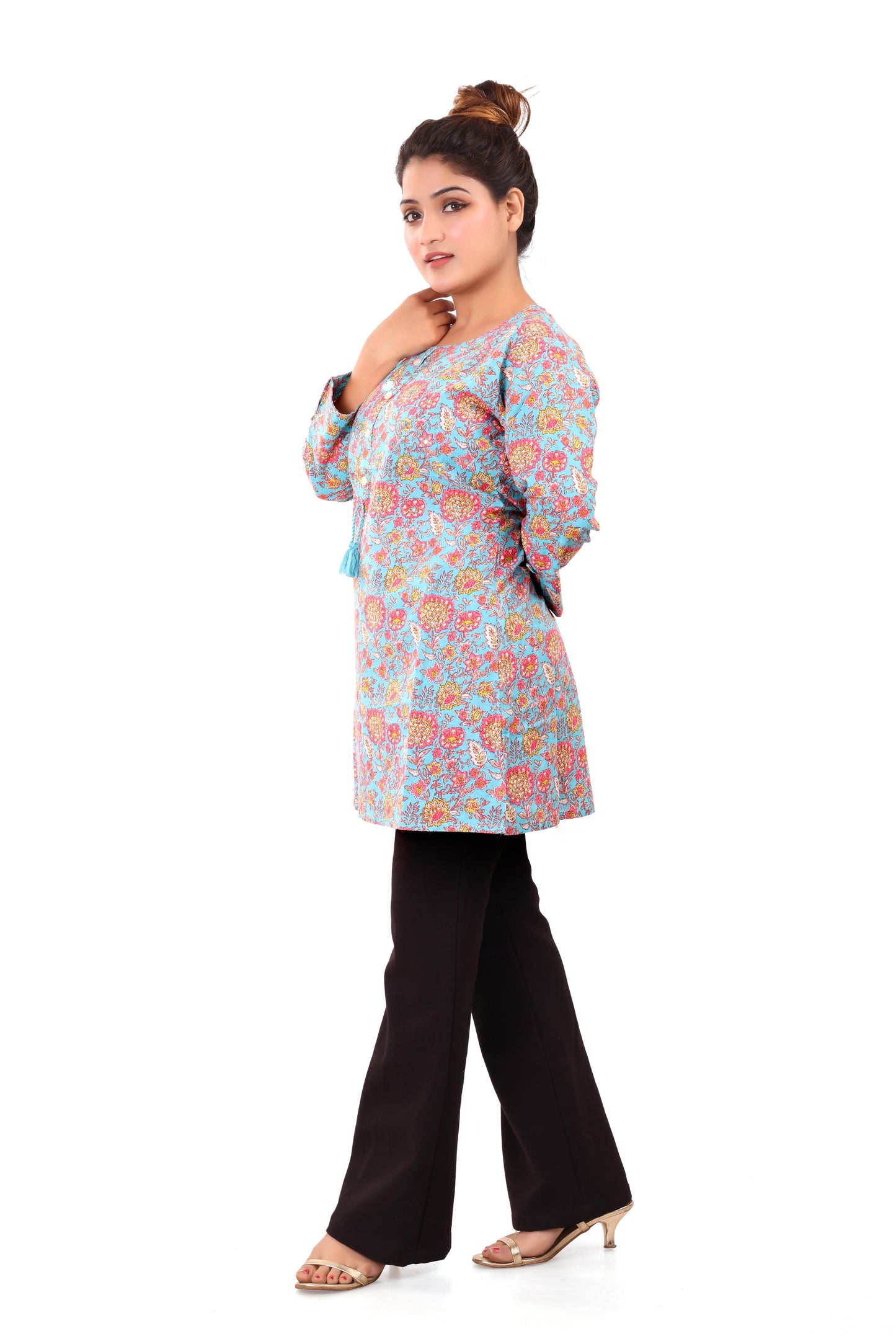 Blue Printed Cotton Short Kurti