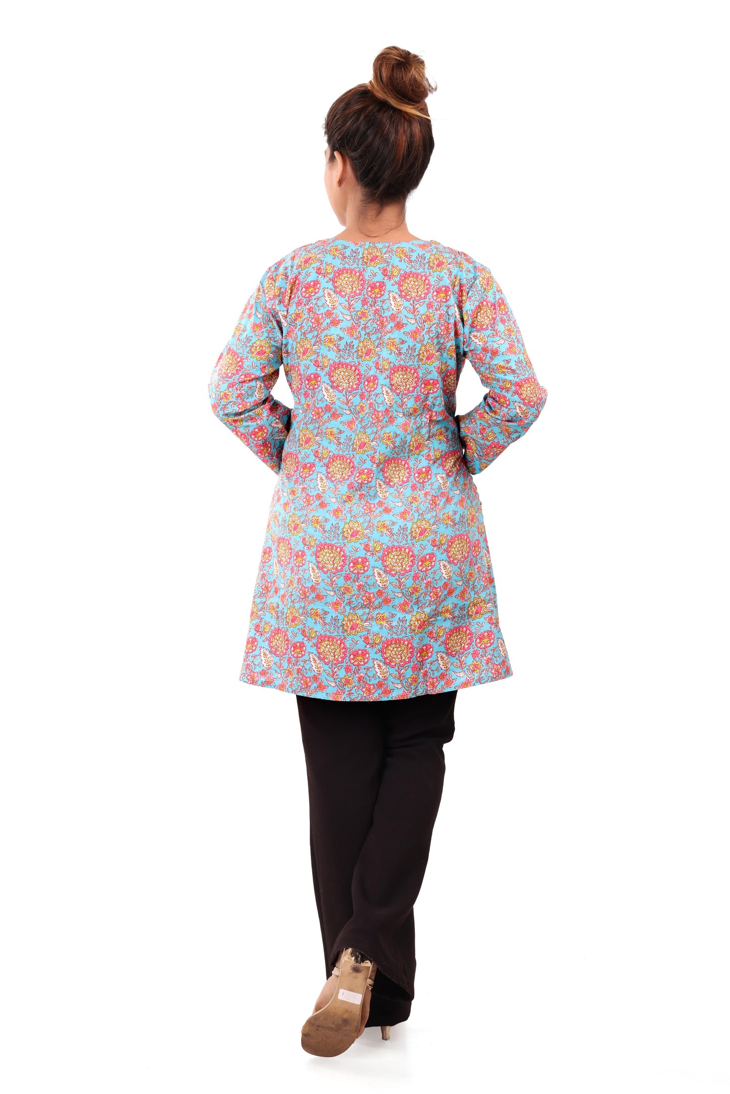 Blue Printed Cotton Short Kurti