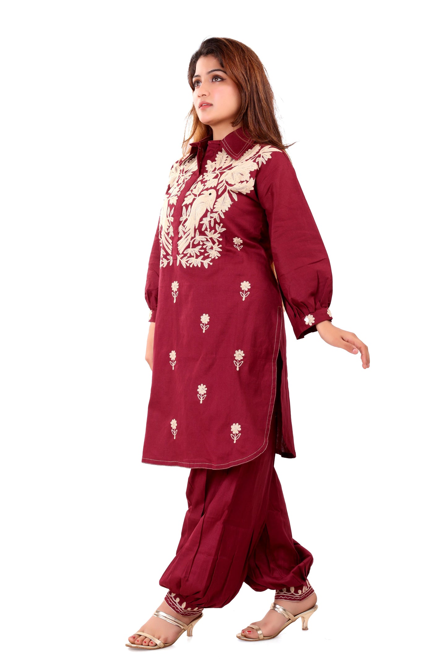 Red Afghani Embroidered Cotton Co-Ord Set