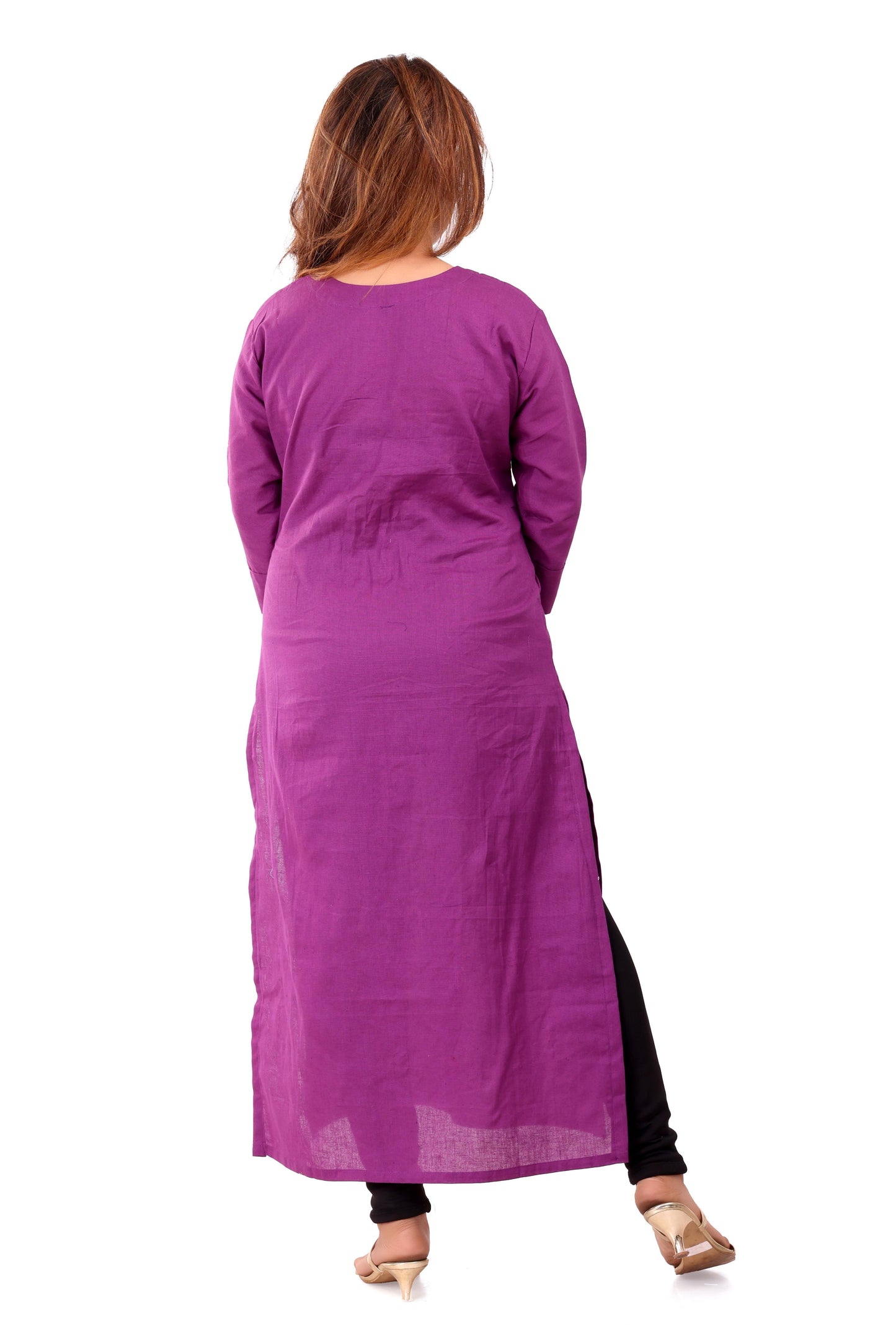 Purple Hand Embroidered Organic Cotton Kurta