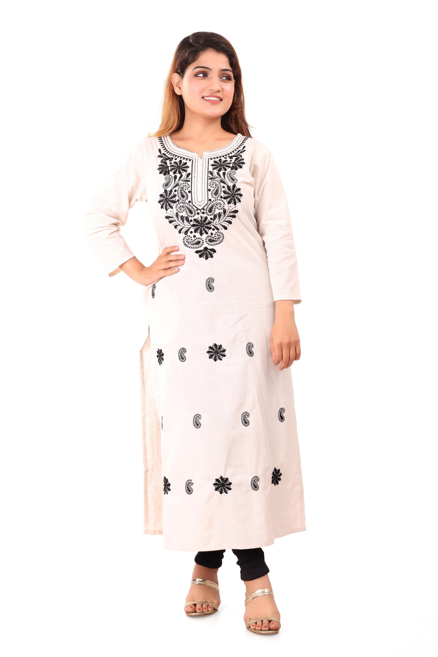 White Embroidered Cotton Flex Kurta