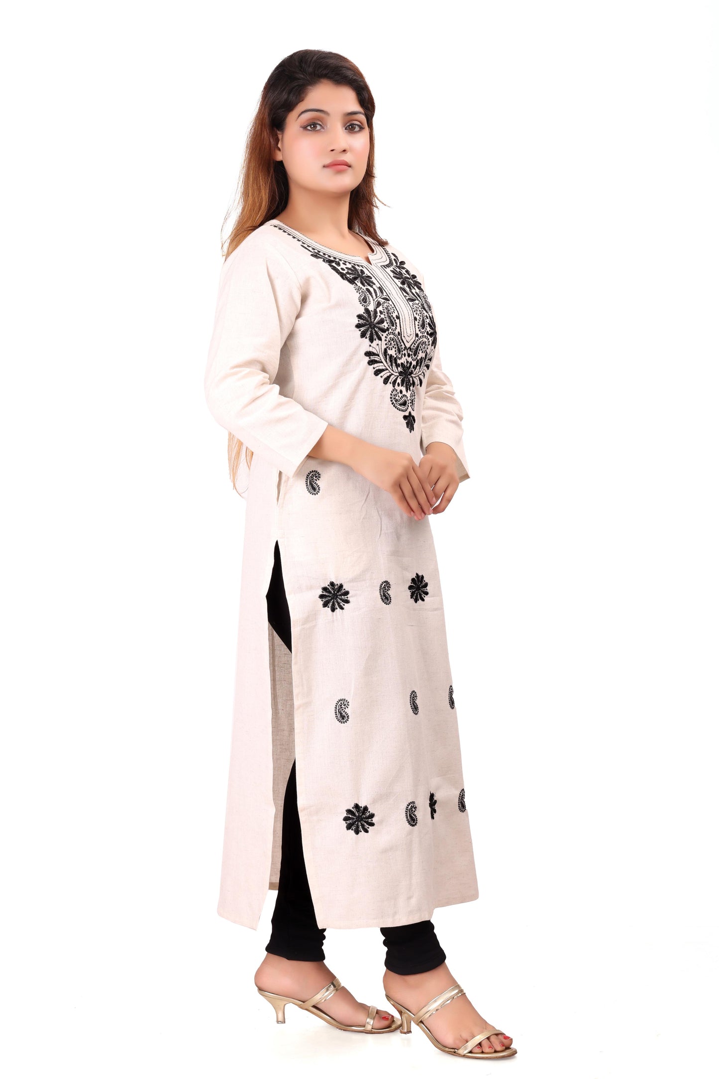 White Embroidered Cotton Flex Kurta