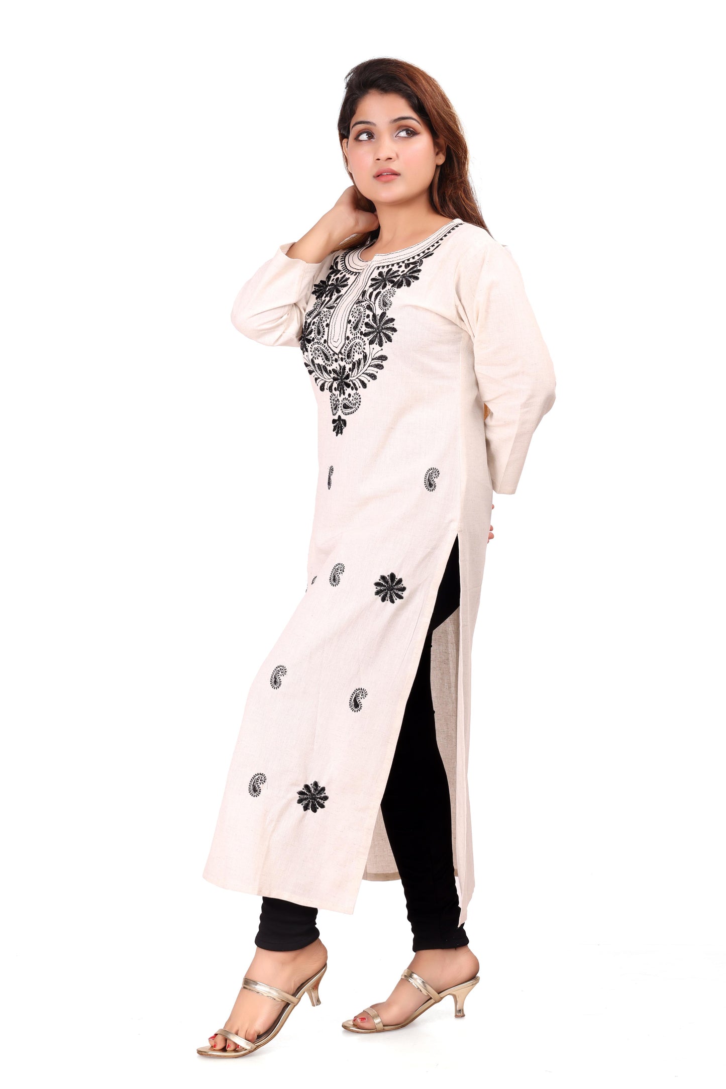 White Embroidered Cotton Flex Kurta