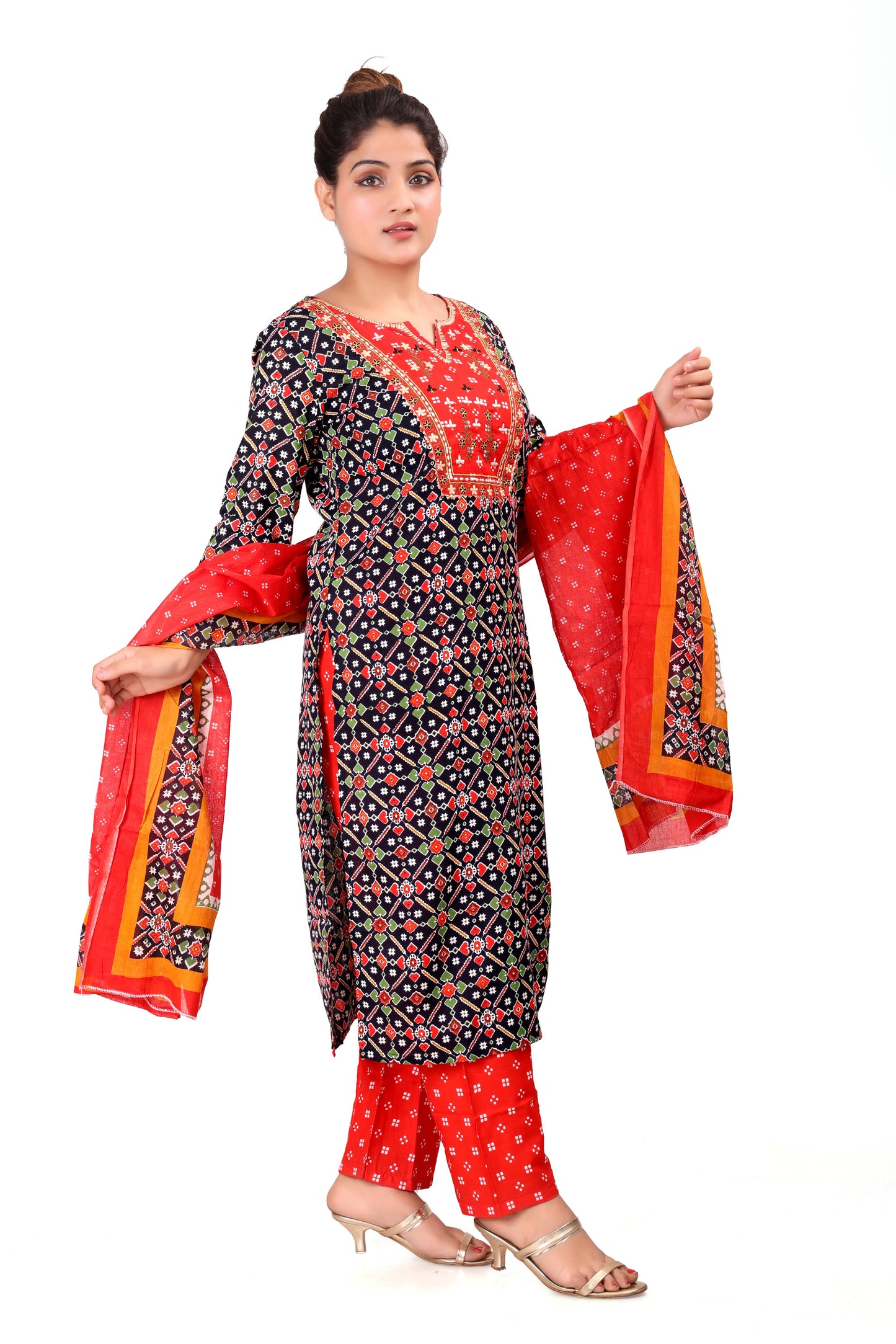 Black Printed Rayon Kurta Set