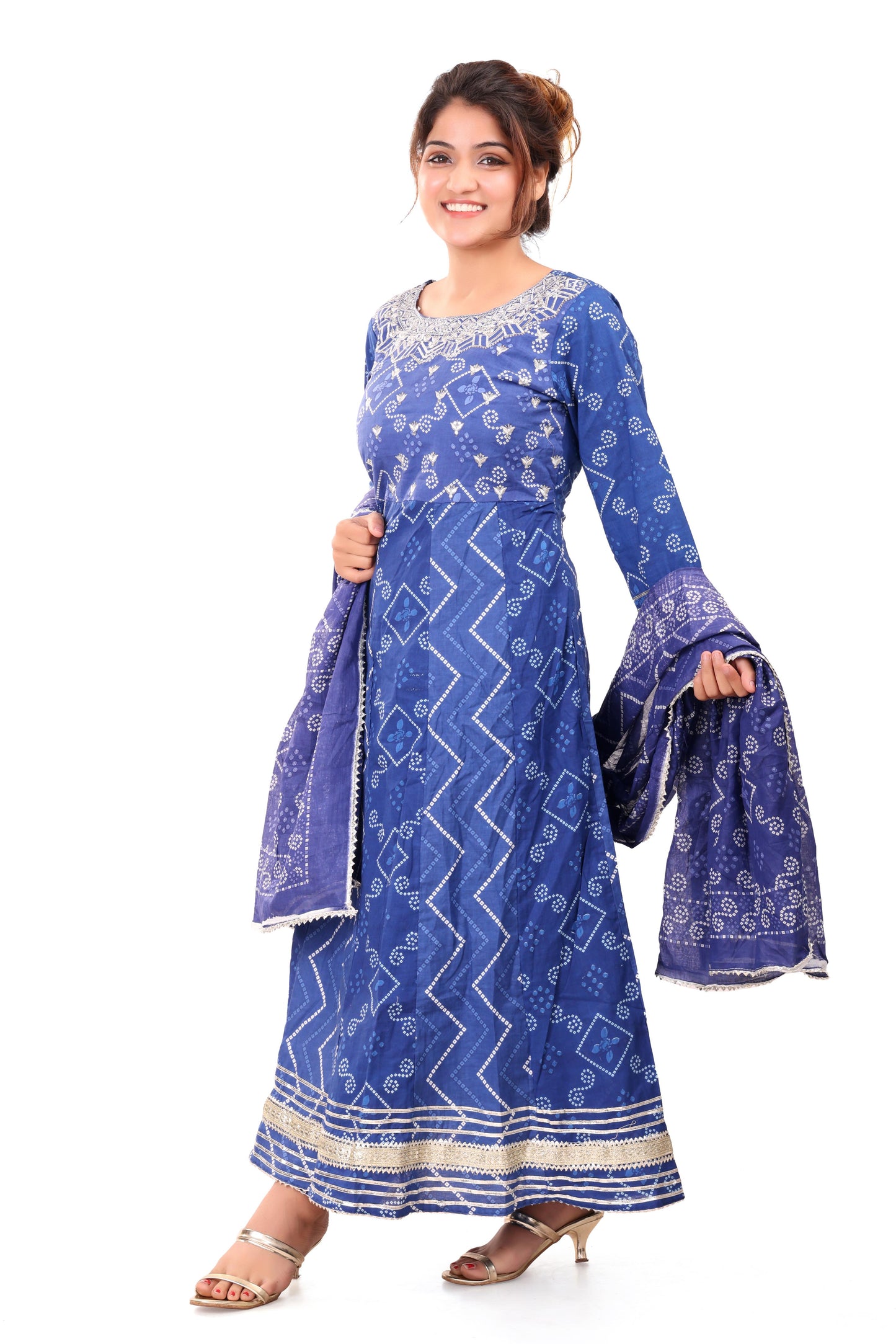 Blue Anarkali Cotton Kurta Set