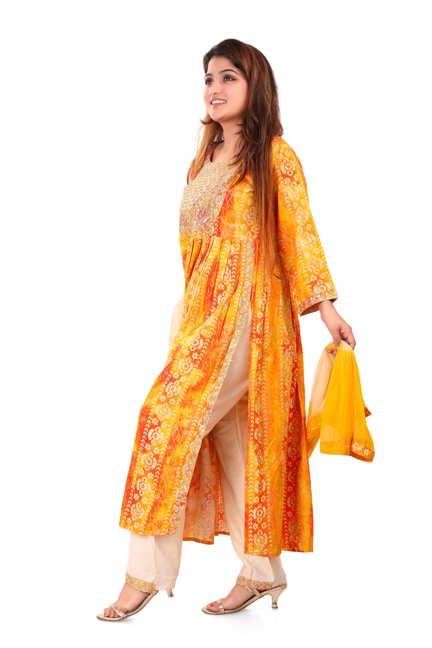 Yellow Naira Cut Rayon Kurta Set